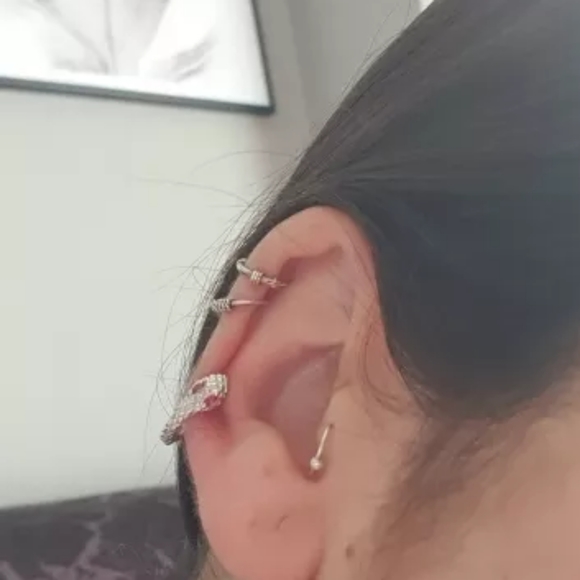 🐍Serpent Snake Hoop Stacking 925 Sterling Silver Pink Zircon Eyes - Picture 4 of 12